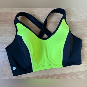 Women's Neon Yellow and Black Sports Bra LIVI active 42DD underwire!